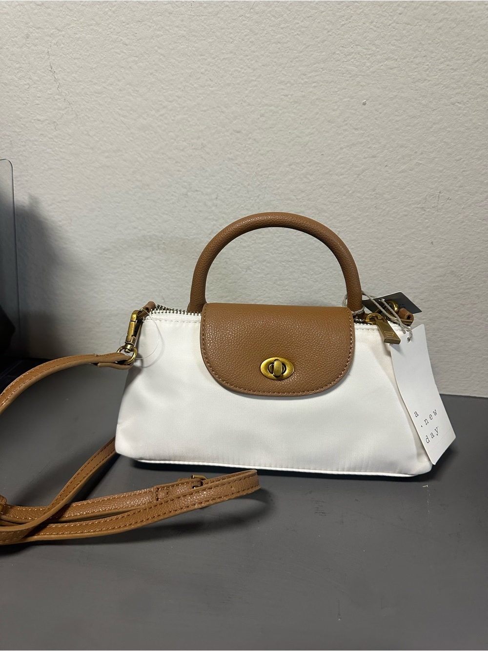 a new day White and Tan Mini Top-Handle Crossbody